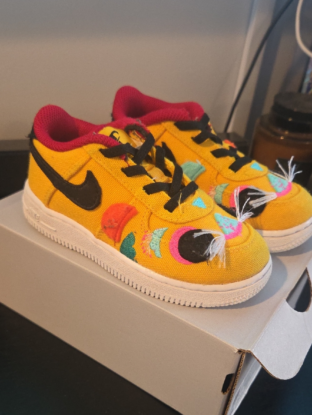 Nike Force1 Kids Chinese New Year Yellow Canvas Sneakers with Black Swoosh
